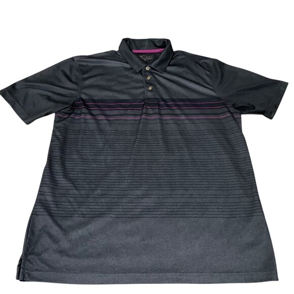 Pebble Beach Mens Performance Polo Shirt Black With Purple Stripes Size Large - Picture 1 of 13